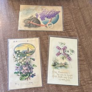 3 Beautiful Antique 1908 Purple Flower Easter Postcards